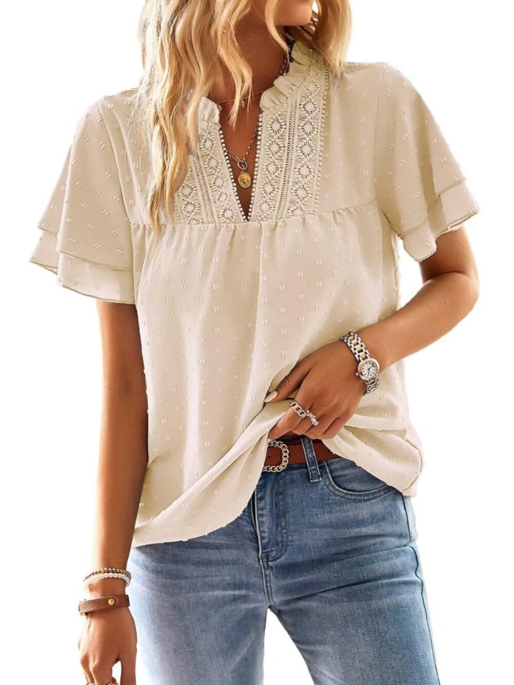 Womens Tops Boho Flowy Shirts Dressy Casual Short Sleeve Blouses